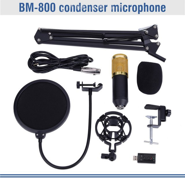 BM800 Studio-Kondensatormikrofon-Set in Schwarz mit Stativ, Popfilter und Zubehör - Bild 1
