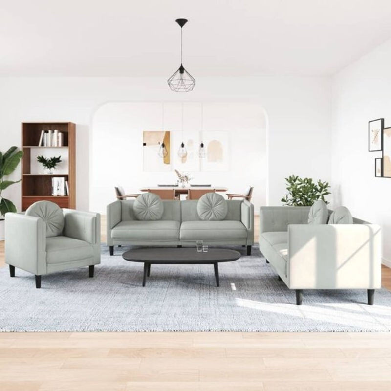 Vidaxl 3-tlg. Sofagarnitur Modern mit Kissen in Grau Samt - Bild 1