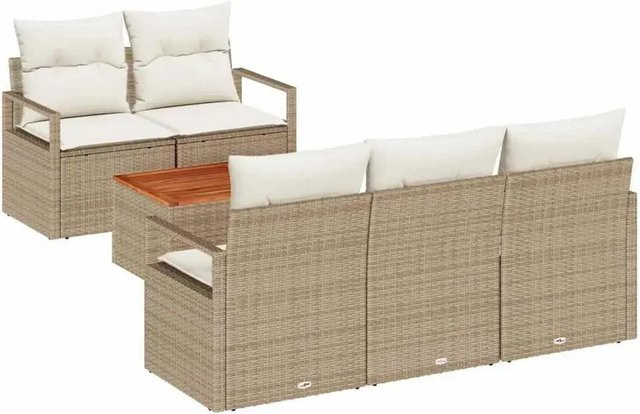 6-teiliges vidaXL Garten-Sofa-Set aus Poly Rattan in Beige mit Kissen und Gartentisch - Bild 1