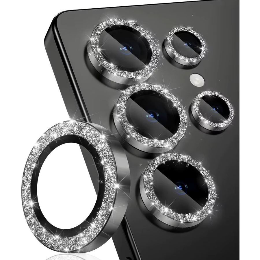 Glitzer Kameralinsen-Schutz aus gehärtetem 9H HD Glas und Aluminiumlegierung für Samsung Galaxy S26 Ultra und S25 Plus in Blau und Silber - Bild 6