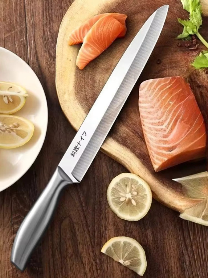 PLYS Professionelles japanisches Sashimi-Messer aus Edelstahl in Silber für Lachs und Fisch - Bild 7