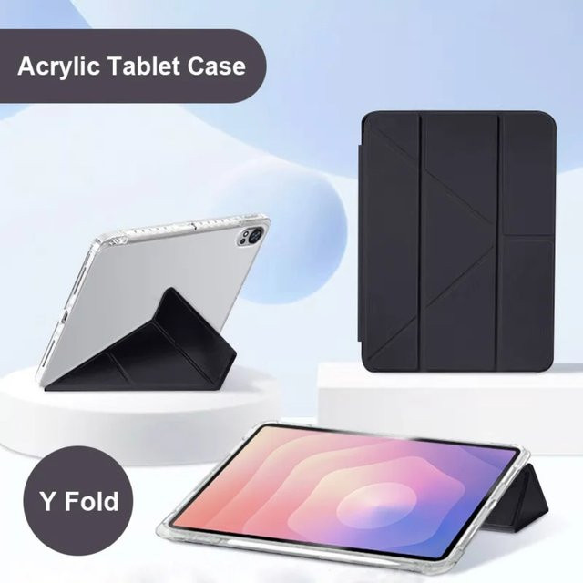 Samsung Schutzhülle für Galaxy Tab S11 als faltbare Tablet-Ledertasche mit Stifthalter und transparentem Acrylständer in Schwarz und Transparent - Bild 1