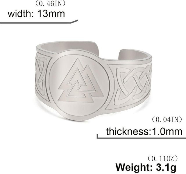 Nordischer Valknut Ring Edelstahl, Weiß, Unisex - Bild 1