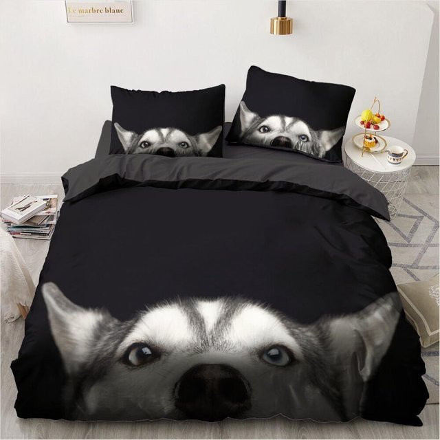 Bettwäscheset mit 3D Hundemotiv von Your Warm Home in Schwarz, bestehend aus Bettbezug und Kissenbezug, B/H: 135 x 200 cm - Bild 1