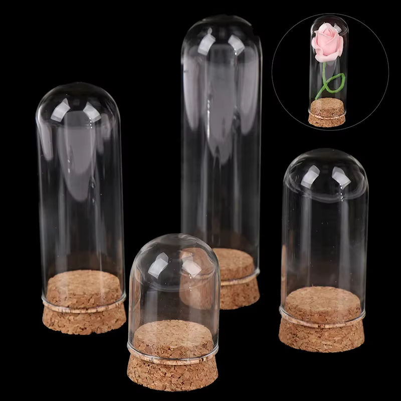 Runde Glas-Glaskuppel mit Holzbasis und Kork für 1/6 Puppen Display und Dekoration, transparent und braun - Bild 5