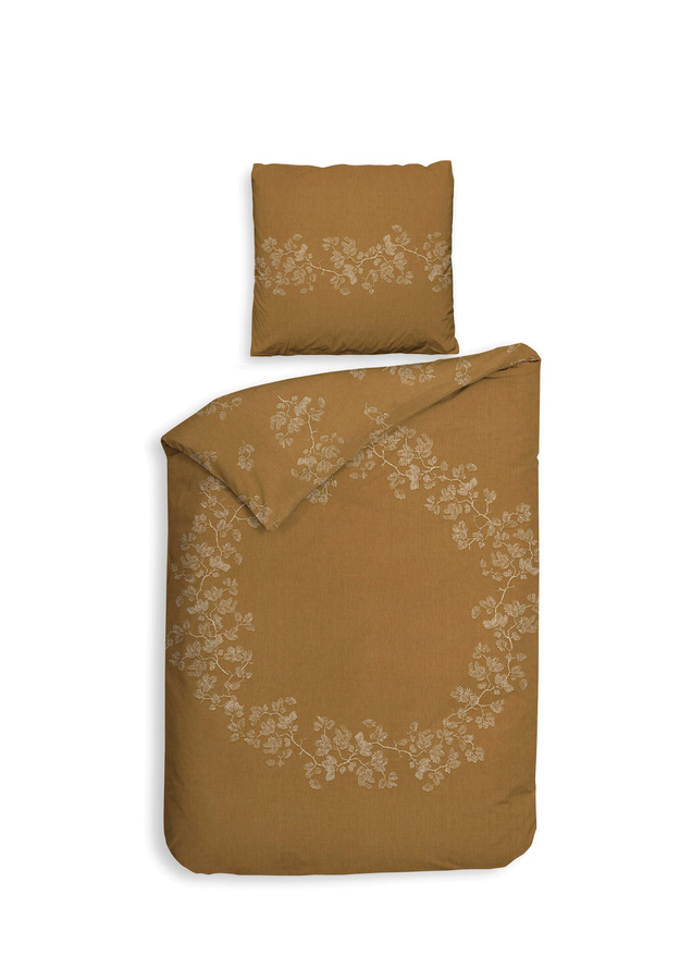 Heckett & Lane Twill Bettwäsche Haruto Yellow Fichtenkranz Wende mit Bettbezug und Kissenbezug, Farbe: Gelb und Sand, B/H: 135 x 200 cm, Kissen: 80 x 80 cm - Bild 1