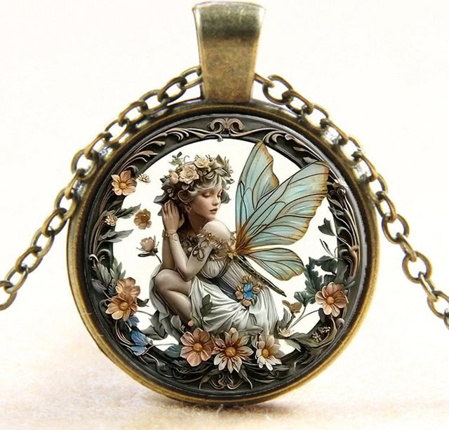 konminry Halskette, Schmetterling Fee Glaskuppel, Gold, Bronze, Damen - Bild 1