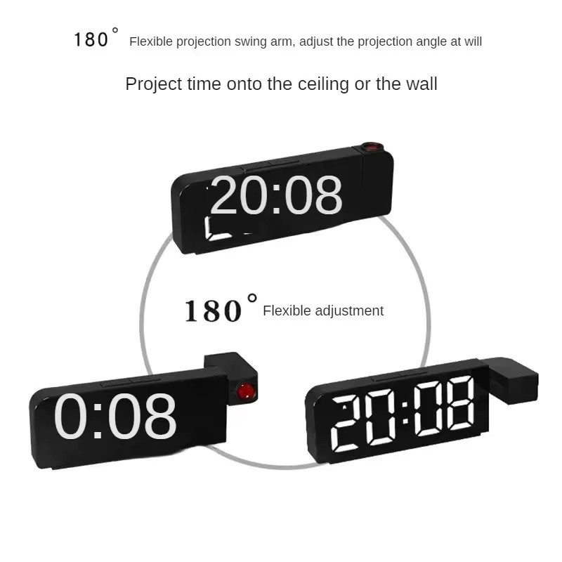 NOCCLILI Digitaler LED-Projektionswecker in Schwarz-Weiß mit Temperatur, Datum und Nachtmodus, USB-betrieben mit Dual-Display und Ausschaltspeicher - Bild 3