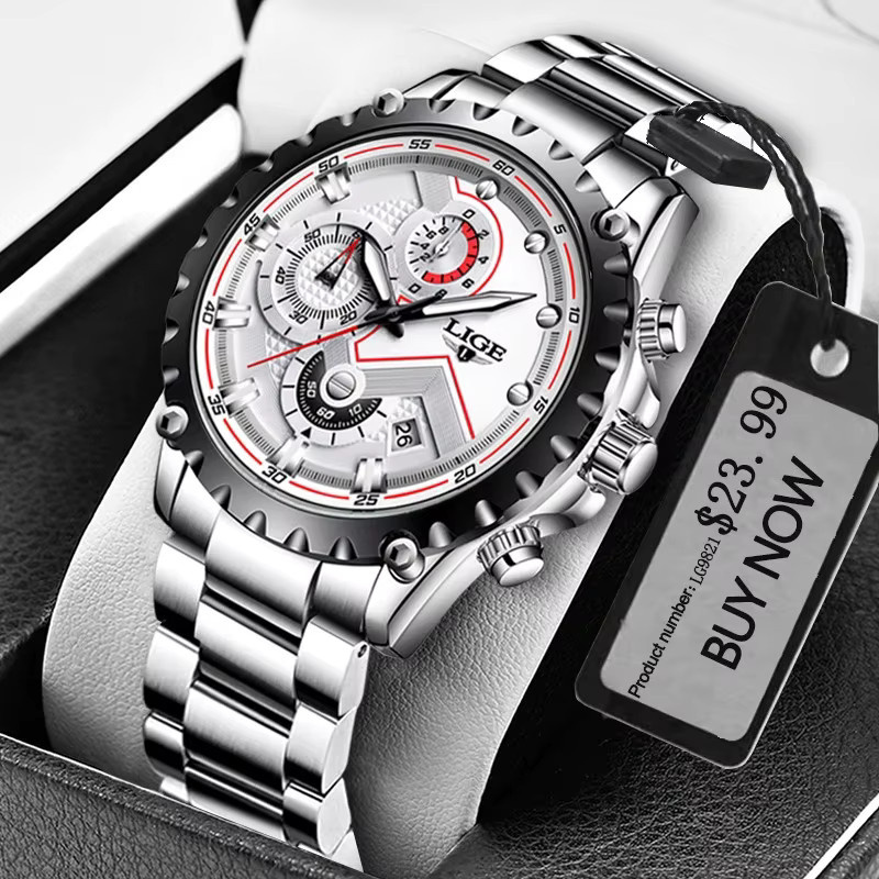 LIGE Chronograph, Quarz, Edelstahl, Silber, Herren - Bild 6
