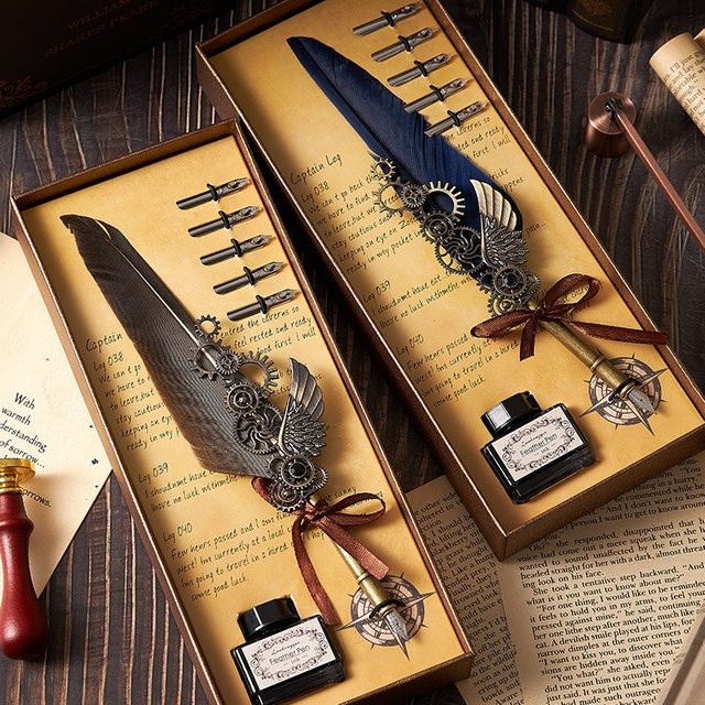 Hal Tiger Kalligraphie Dip-Pen-Set mit 5 austauschbaren Maschinenfedern in Schwarz aus Metall - Bild 1