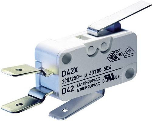 ZF Mikroschalter D459-V3LD, 250 V/AC, 16A, 1 x Ein/(Ein) tastend, Silber - Bild 1