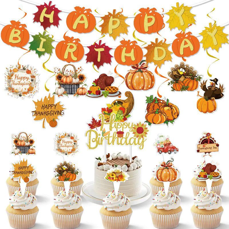 YTYIN Herbst Dekoration Banner aus Papier mit Ahornblatt und Kürbis in Multicolor für Thanksgiving und Partys - Bild 2