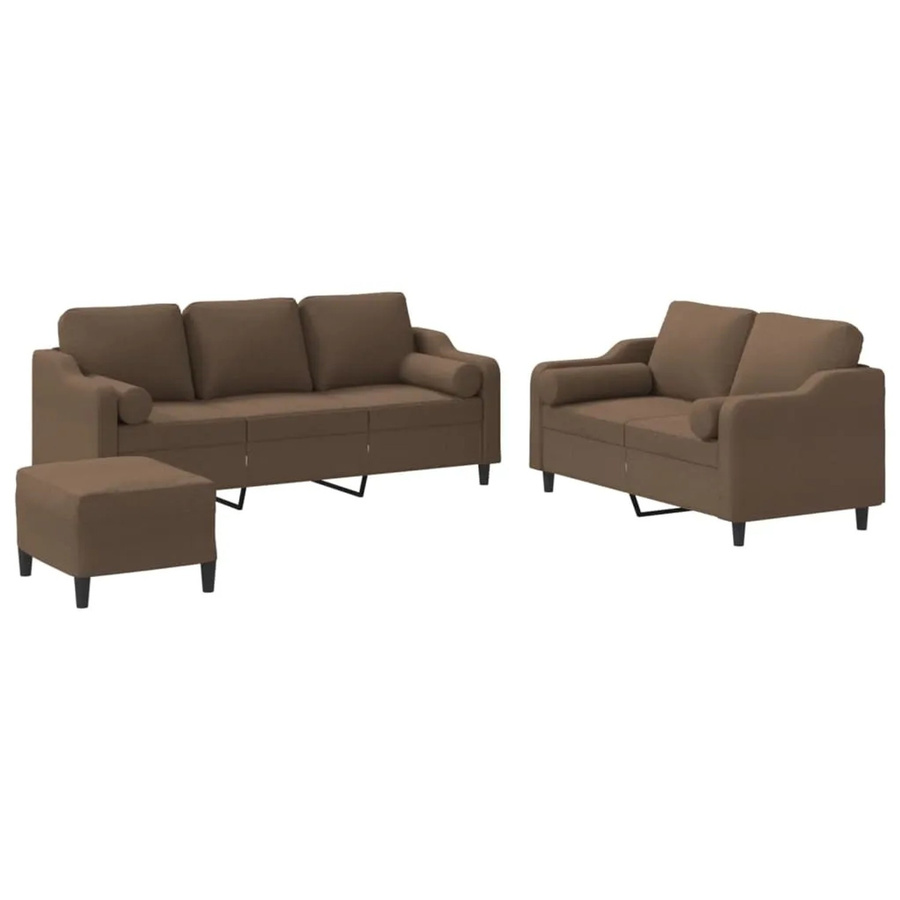 vidaXL 3-teilige Sofagarnitur in Braun aus Stoff mit 3-Sitzer, 2-Sitzer und Ottoman sowie Kissen - Bild 2