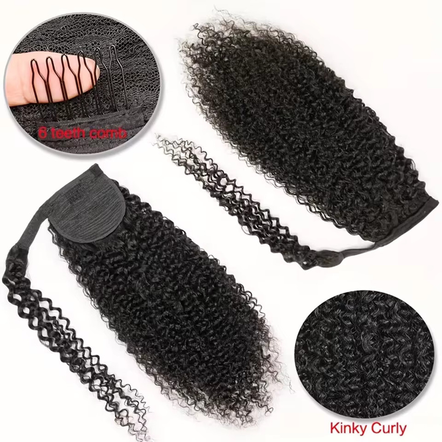 Tomiyaa Kinky Curly Pferdeschwanz Echthaar-Extensions, 100% Unbehandeltes Jungfrauenhaar, Damen - Bild 2