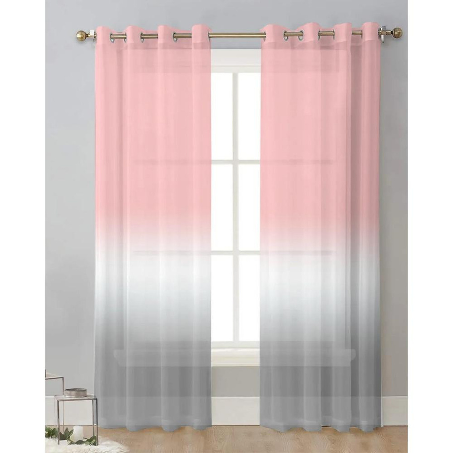 Yiran Furniture Transparente Vorhänge in Rosa Weiß Grau mit Farbverlauf aus Tüll Organza und Voile, B: 135 cm, H: 115 cm - Bild 1