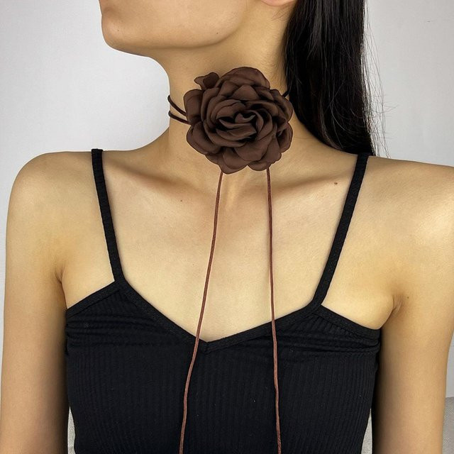 Halskette Satin-Rosen, dunkelbraun, Damen - Bild 1