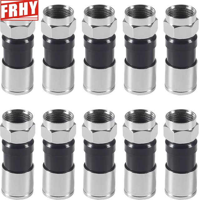 FRHY 10 Stück RG6 F-Typ Koaxial-Kompressionsanschlüsse wasserdichte gerade Adapter in Schwarz und Blau für Satellitenkabel und TV-Antenneninstallationen - Bild 1