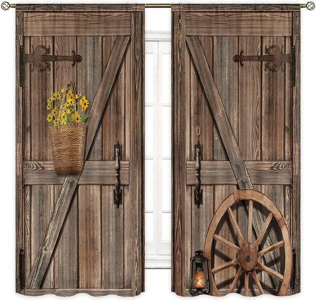 Dekorative Vorhänge im amerikanischen Vintage-Muster aus Polyester, 2er-Set in Braun, Breite: 50 cm, Höhe: 140 cm - Bild 1