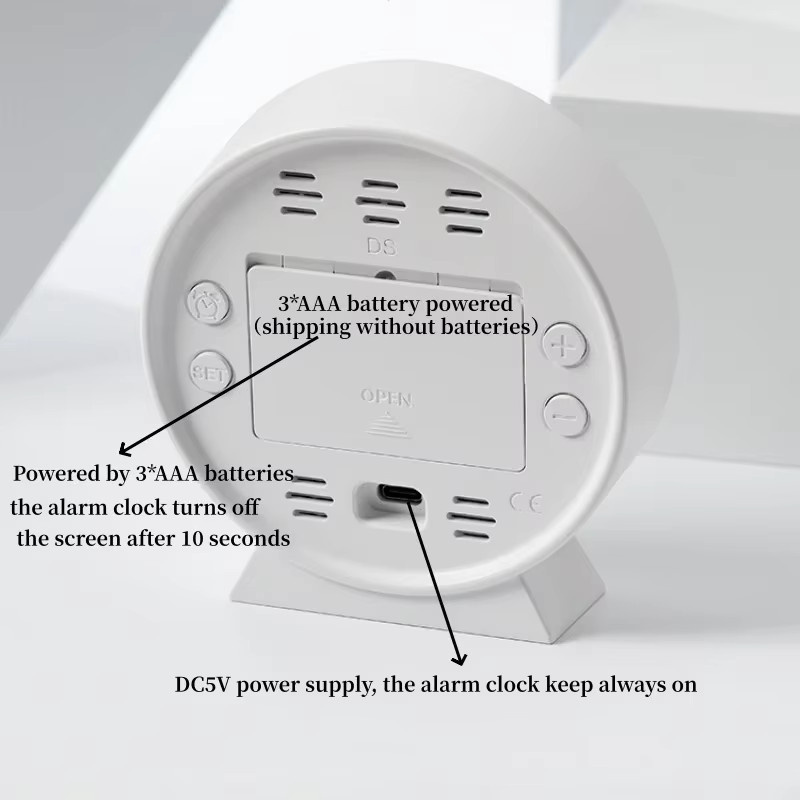 NieNie Digitaler LED-Wecker mit Temperaturanzeige und Datum, USB-betrieben mit 2 Alarmen, 3 Helligkeitsstufen und Nachtmodus, Tischuhr mit 12/24-Stunden-Anzeige - Bild 4