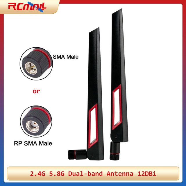 RCmall 2er-Set Dualband WLAN-Antenne 2,4G 5,8G 12dBi mit SMA- oder RP-SMA-Stecker in Schwarz, Länge: 19,5 cm - Bild 1
