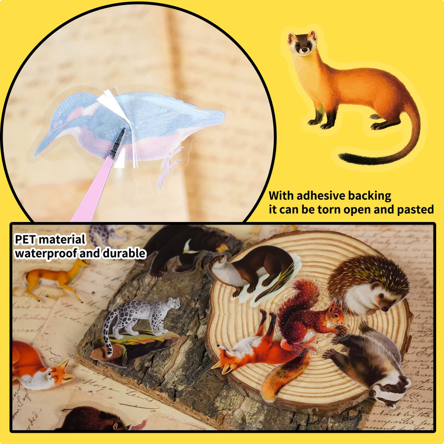 Realistische Waldtier Aufkleber Set mit 56 oder 112 Stück, transparent und mehrfarbig, ideal für DIY-Projekte und Schreibwaren - Bild 5