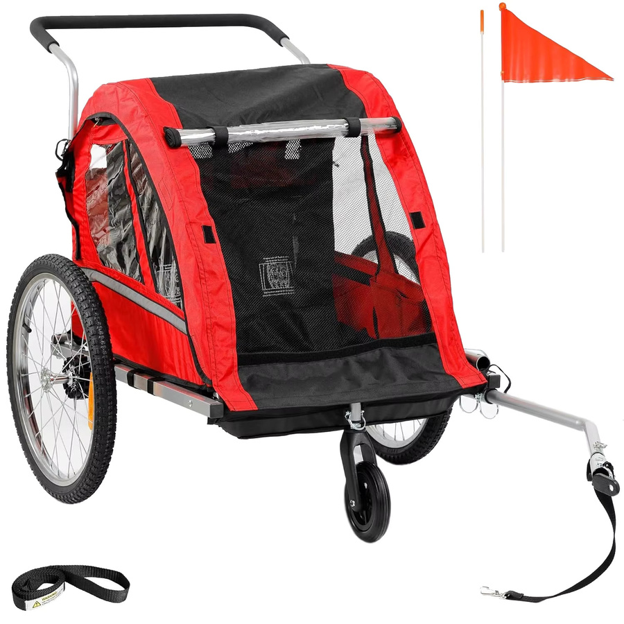 BT511 2-in-1 faltbarer Kinderfahrradanhänger und wandelbarer Kinderwagen in Rot mit abnehmbarem Vorderrad und Wetterschutz - Bild 6