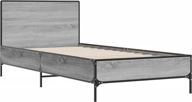 vidaXL Bettgestell in Grau Sonoma aus Holzwerkstoff und Metall B/T/H: 80-90 x 190/200 cm - Bild 1