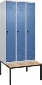 C+P Spind Classic PLUS Garderobenschrank mit Sitzbank, 3 Abteile, B/T/H: 212,0 x 90,0 x 81,5 cm, Sicherheits-Drehriegel und 3 Garderobenhaken - Bild 1