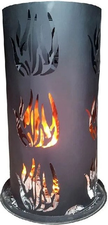 Lex Feuersäule Feuerkorb aus Stahl in Schwarz mit Feuerrost und Schürhaken, Höhe: 80 cm