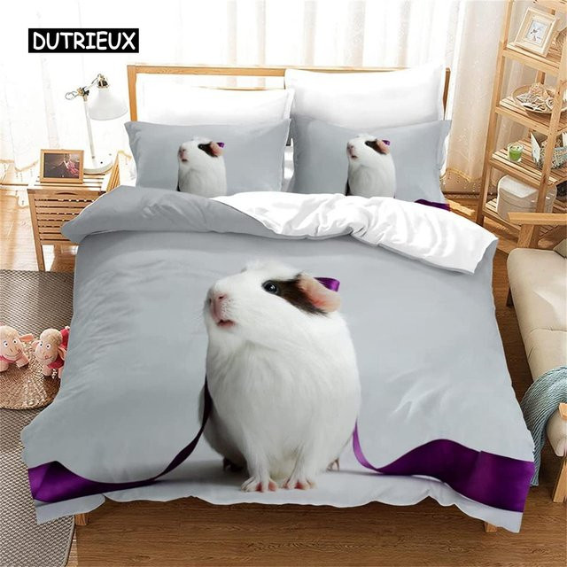 Binchi Outdoor Product 3D-Hamster-Bettwäscheset mit Meerschweinchen-Motiv, grau, 3-teilig, Breite: 150 cm, Tiefe: 200 cm - Bild 1