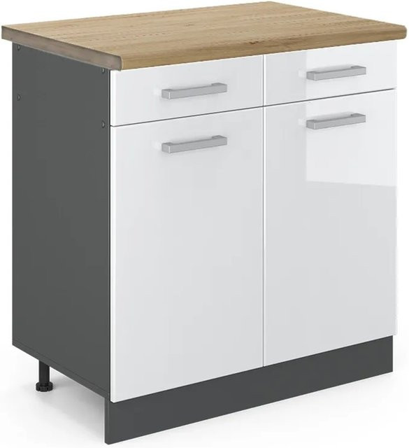Vicco Küchenunterschrank R-Line Weiß Hochglanz Anthrazit Eiche B/T/H: 80 x 60 x 81,6 cm - Bild 1