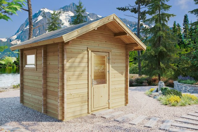 Kleine Außensauna Kirkenes mit Vorraum für den Garten, B/T/H: 300 x 300 cm - Bild 1