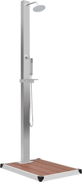 vidaXL Gartendusche aus Edelstahl mit WPC-Bodenelement in Silber und Braun, Höhe: 210 cm - Bild 1