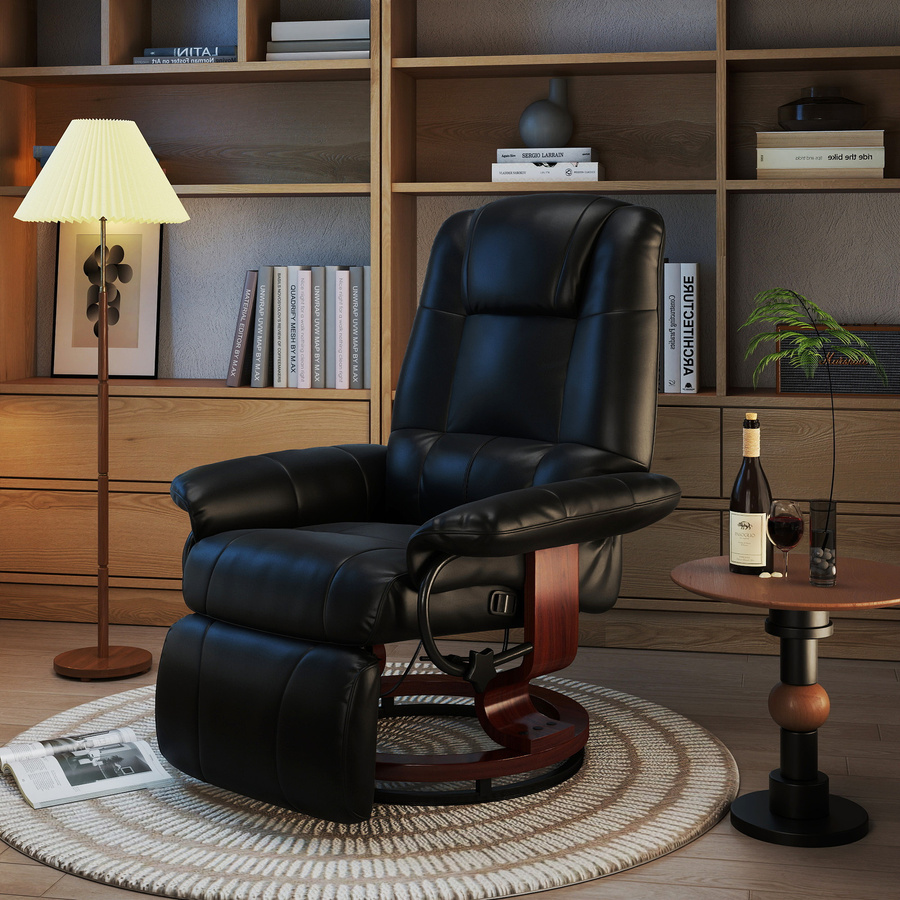 HOMCOM Relaxsessel aus Kunstleder in Schwarz mit Fußstütze, 360 Grad drehbar und 145 Grad neigbar, B/T/H: 78 x 87 x 100 cm - Bild 2