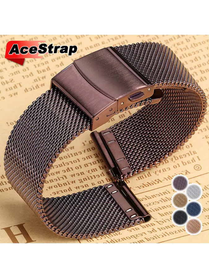 AceStrap Uhrenarmband Edelstahl, Milanaise, Bunt, Unisex, 20mm 22mm - Bild 3
