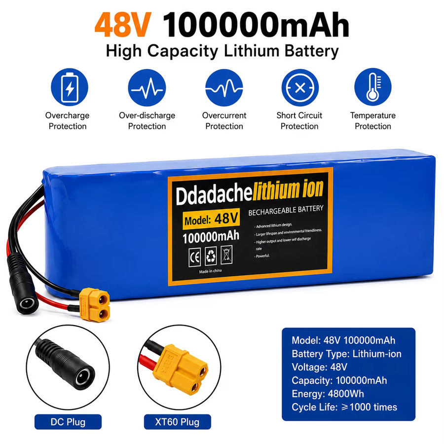 Ddadache Lithium-Ionen-Akku 48V 100Ah 2000W 13S3P in Blau mit BMS für 48V-Motoren - Bild 5