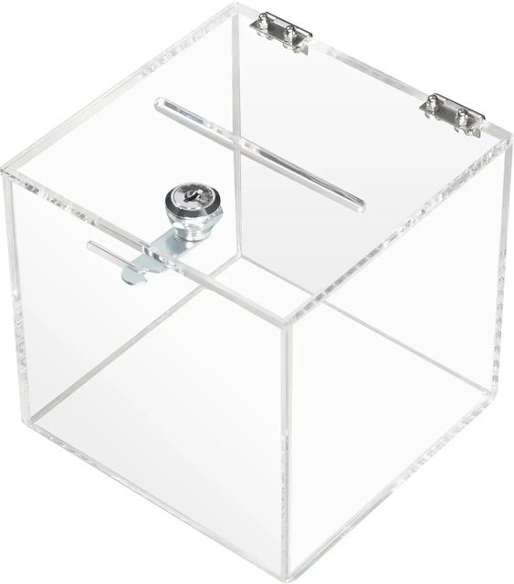 HMF Spendenbox aus Acryl mit Schloss, Transparent, B/T/H: 15 x 15 x 15 cm, DIN A6 - Bild 1
