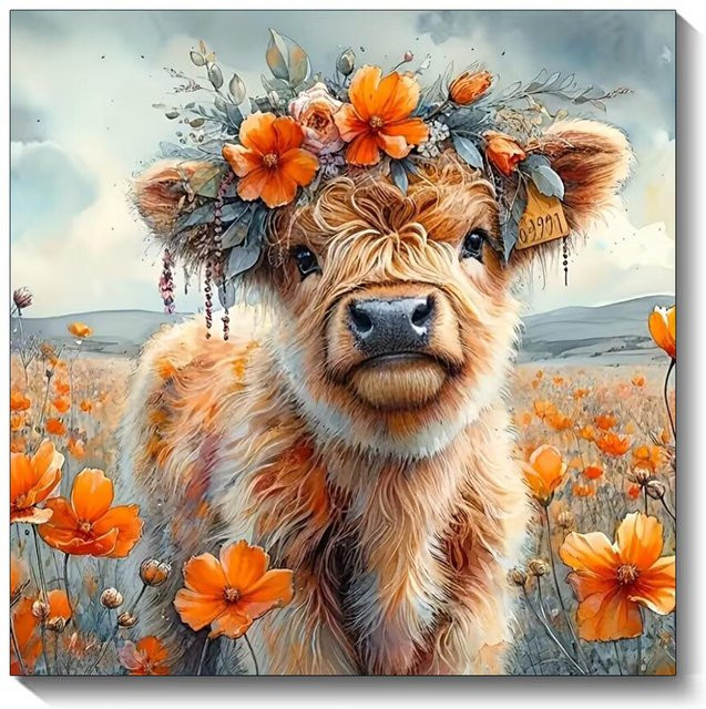 QIZITENG Diamant-Malerei-Set für Erwachsene mit niedlichem Kalb Motiv, Mehrfarbiges DIY-Mosaik-Set zur Wanddekoration, Durchmesser: 30 cm - Bild 1
