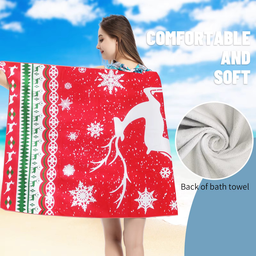 Weihnachts-Mikrofaser-Strandtuch in Rot, schnell trocknend und sandfrei für Strand und Camping - Bild 5