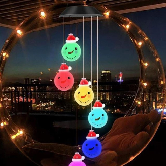 TOMTOP JMS Solarenergiebetriebene Windspiel-Lampe Schneemann Typ 4 in Schwarz mit LED Farbwechsel und Dämmerungssensor für den Garten - Bild 1