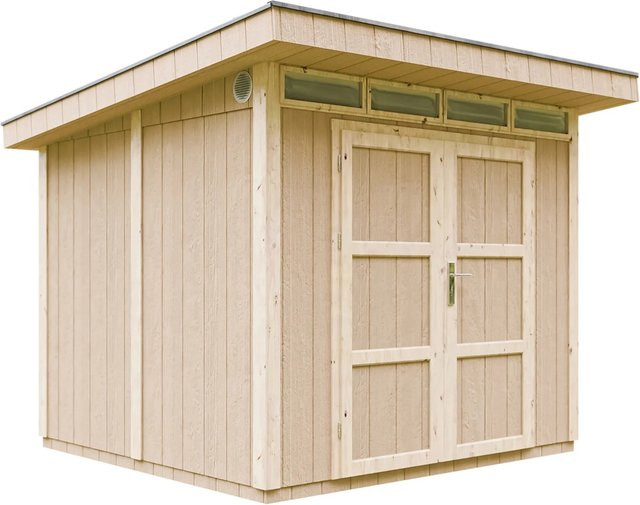 Timbela Holz-Gartenhaus M903A mit Flachdach und modernem Design, Grundiert, B: 279 cm, T: 294 cm, H: 237 cm - Bild 1