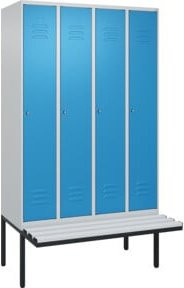 C+P Spind Classic PLUS Garderobenschrank mit Sitzbank, 4 Abteile, Lichtgrau, B/T/H: 212,0 x 120,0 x 81,5 cm - Bild 1