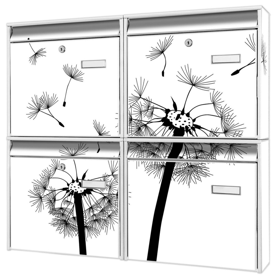 banjado Burg Wächter Briefkastenanlage für 4 Parteien in Weiß mit Pusteblume Motiv, verzinkt und lackiert, B: 64,5 cm, H: 72,5 cm, T: 10 cm - Bild 1
