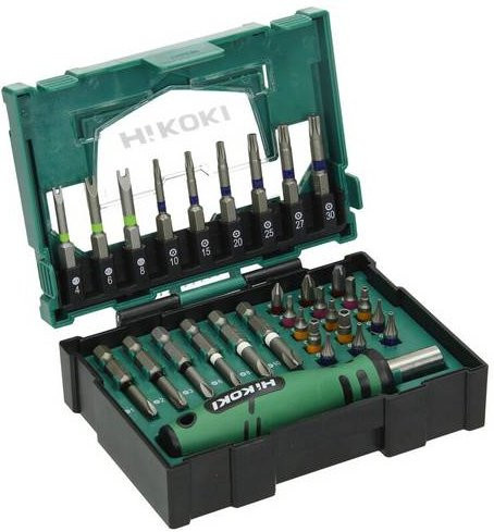 HiKOKI Bit-Set mit Bithalter in Grün: T-Profil, Schlitz, Phillips, Pozidriv und Sechskant - Bild 1