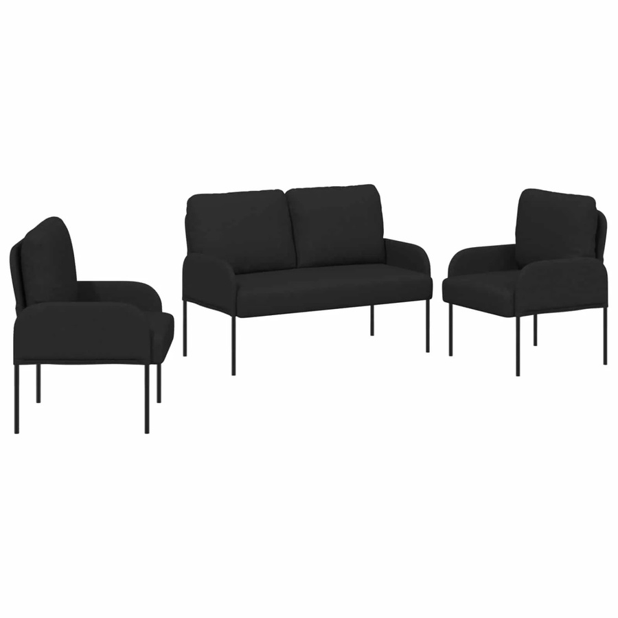 vidaXL Sofagarnitur 3er Set Schwarz mit Stoffbezug und Armlehnen B/T/H: 115 x 56 x 80 cm - Bild 2