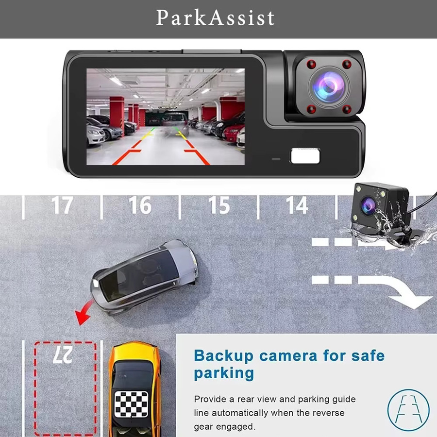 Camco 3-Kanal Dash Cam mit WIFI und Full HD 1080P für das Fahrzeuginnere in Schwarz - Bild 5