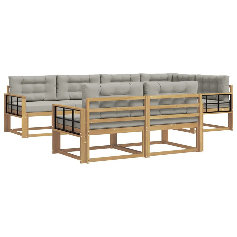 vidaXL Outdoor-Sofagarnitur 6-teilig in L-Form aus Akazienholz mit Polstern in Weiß und Grau - Bild 2