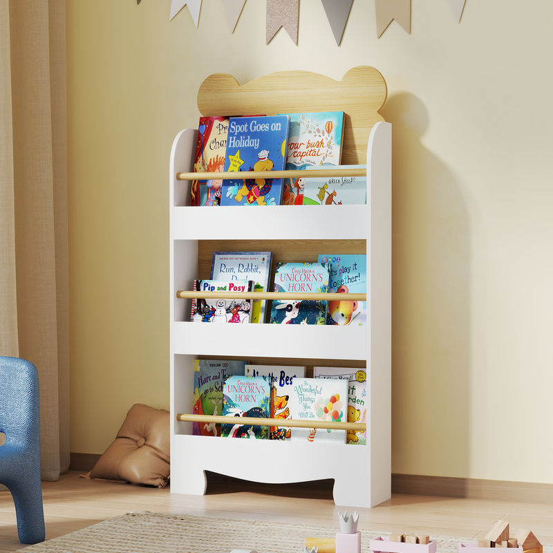 AIYAPLAY Bücherregal für Kinder aus Holz mit 3 Ablagen, Spielzeugregal für das Kinderzimmer, Weiß, B/T/H: 55 x 15 x 110 cm, Aosom - Bild 2