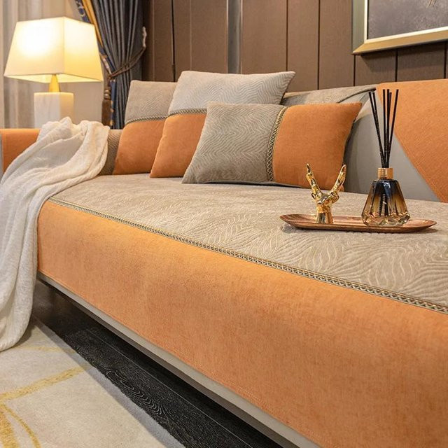 Rutschfestes Ecksofakissen von Super Six aus Chenille-Stoff in Grau oder Orange, B/B: 70 x 70 cm - Bild 1