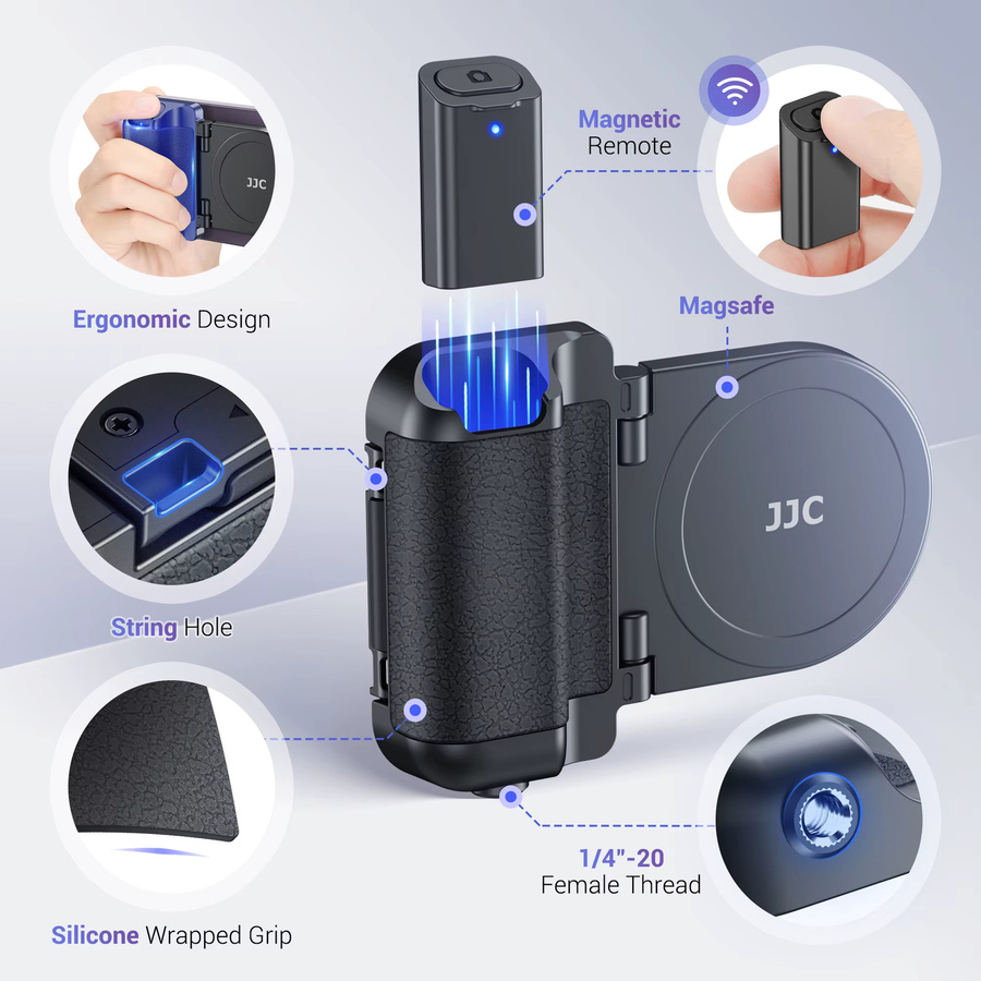 JJC Magnetischer Handy-Kameragriff mit kabelloser Fernbedienung und 1/4-Zoll-Stativschraube für iPhone 17 16 15 14 in Schwarz - Bild 3